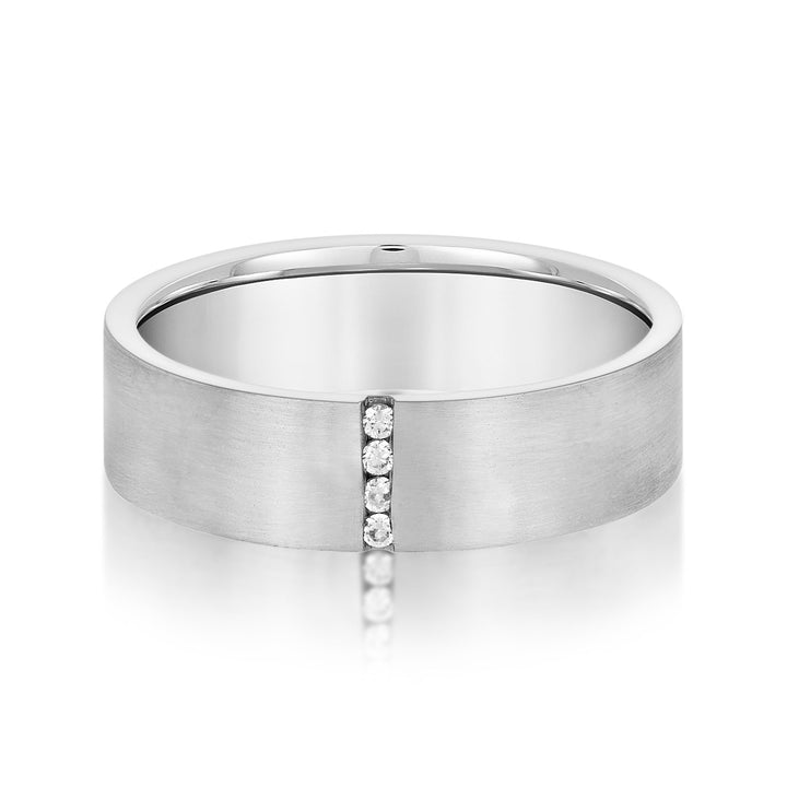 Men's Wedding Band with White Diamonds Tungsten