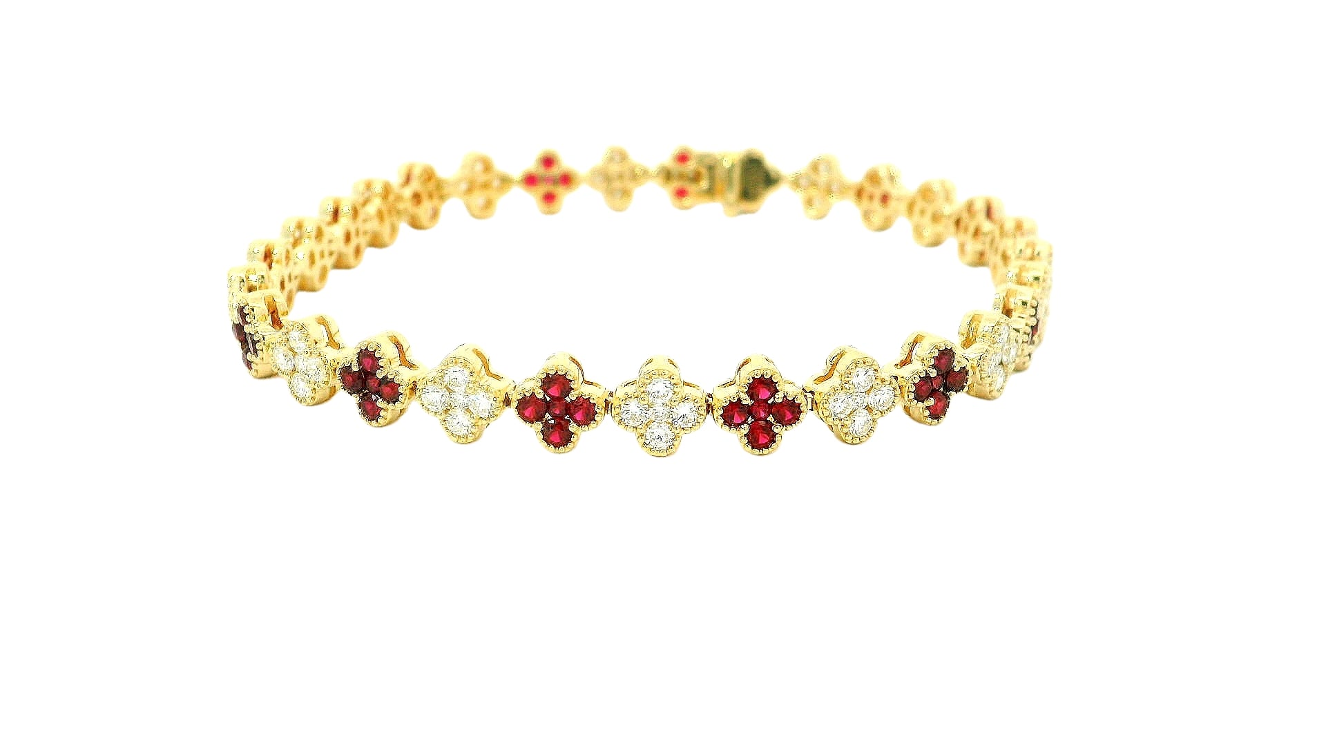 Clover White Diamonds and Ruby Bracelet for Sale