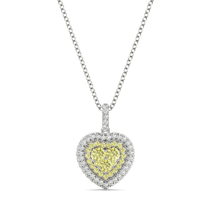 Two Tone Hear Shape Diamonds Pendant Necklace - Elgrissy Diamonds