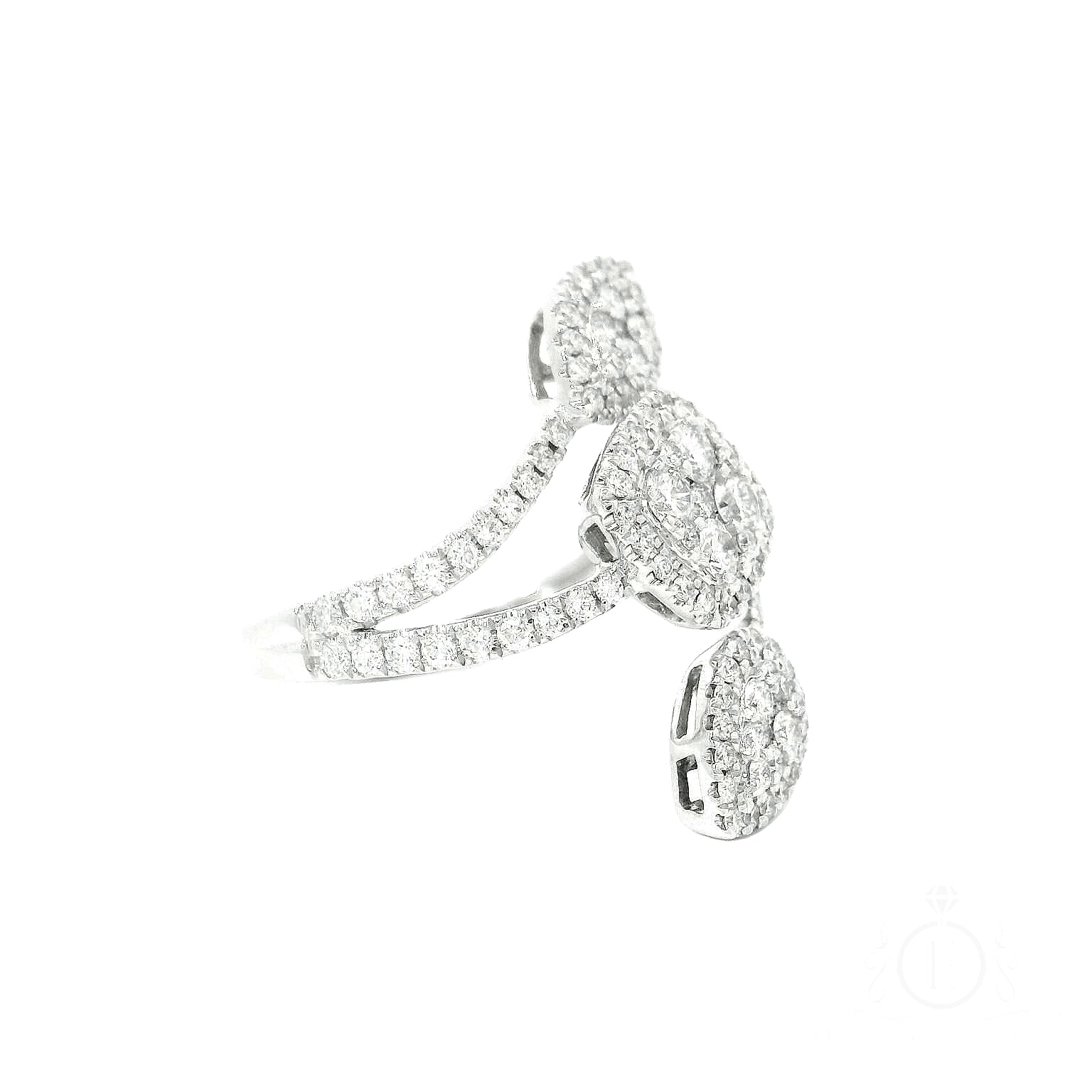 Pear and Cushion Three Rows Cocktail Ring for Rent