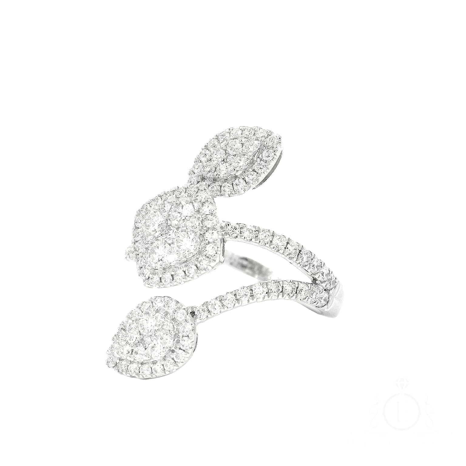 Pear and Cushion Three Rows Cocktail Ring for Rent