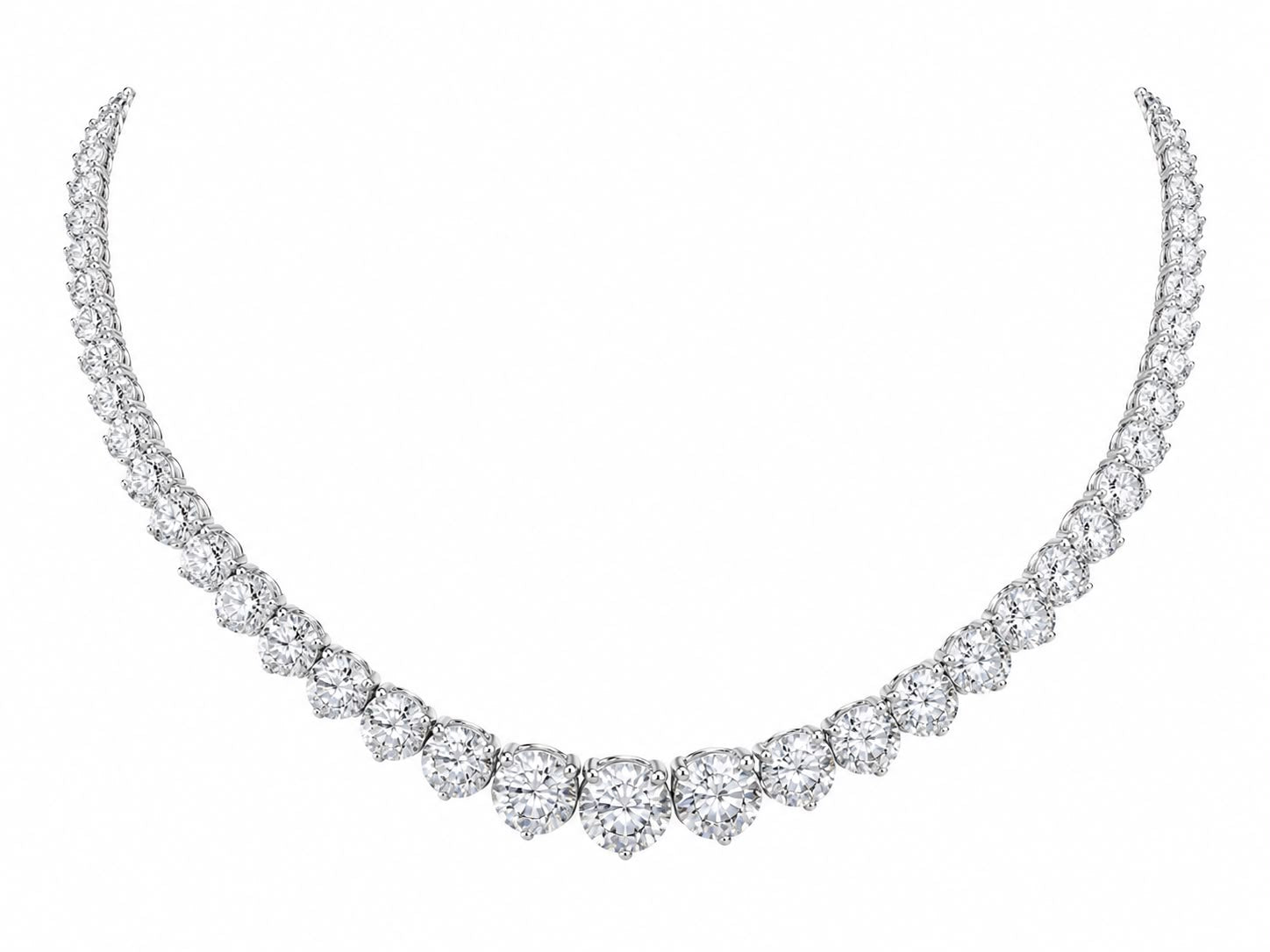 14k White Gold Extra Large Graduate Necklace (26.51 ct.tw.) For Sale