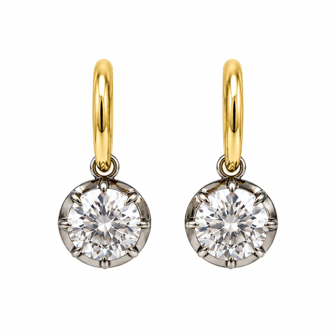 14k YG Round Drop Black Rhodium Earrings (3.02ctw)