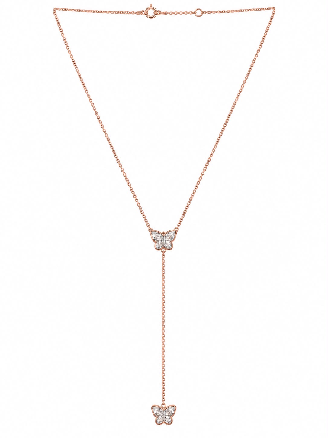 14k Rose Gold Bezel Lab Grown Diamond Drop Butterfly Necklace