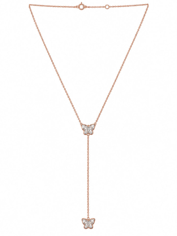 14k Rose Gold Bezel Lab Grown Diamond Drop Butterfly Necklace