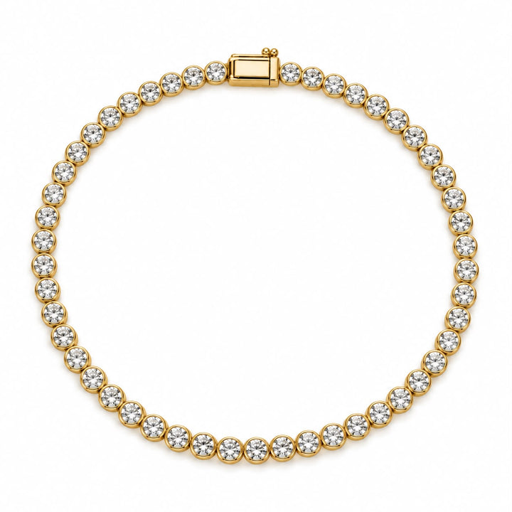 14k Yellow Gold Round Shape Lab Grown Diamond Bracelet with Bezel
