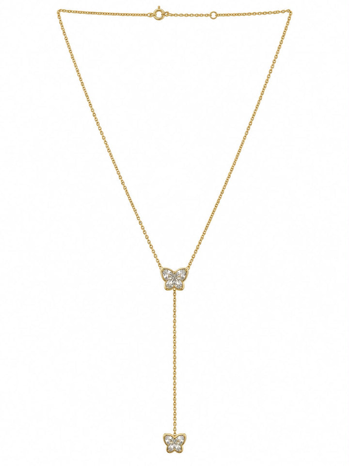 14k YG Bezel Lab Grown Diamond Drop Butterfly Necklace