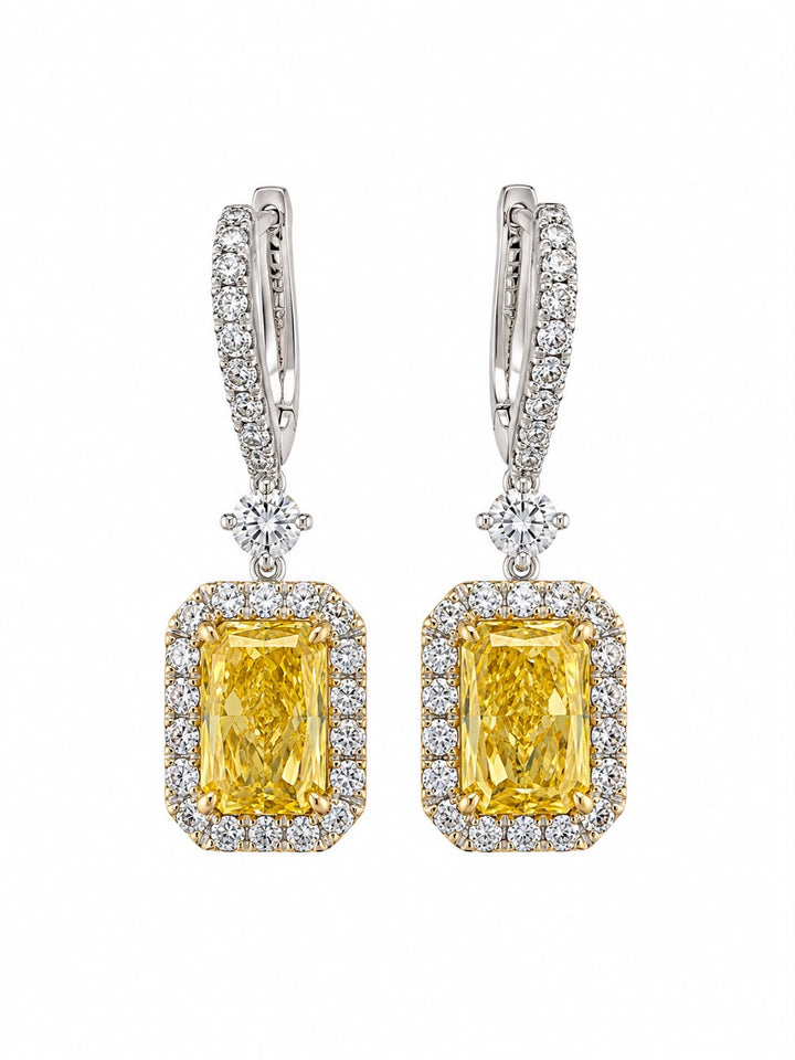 14k WG Fancy Vivid Yellow Drop Radiant Earrings