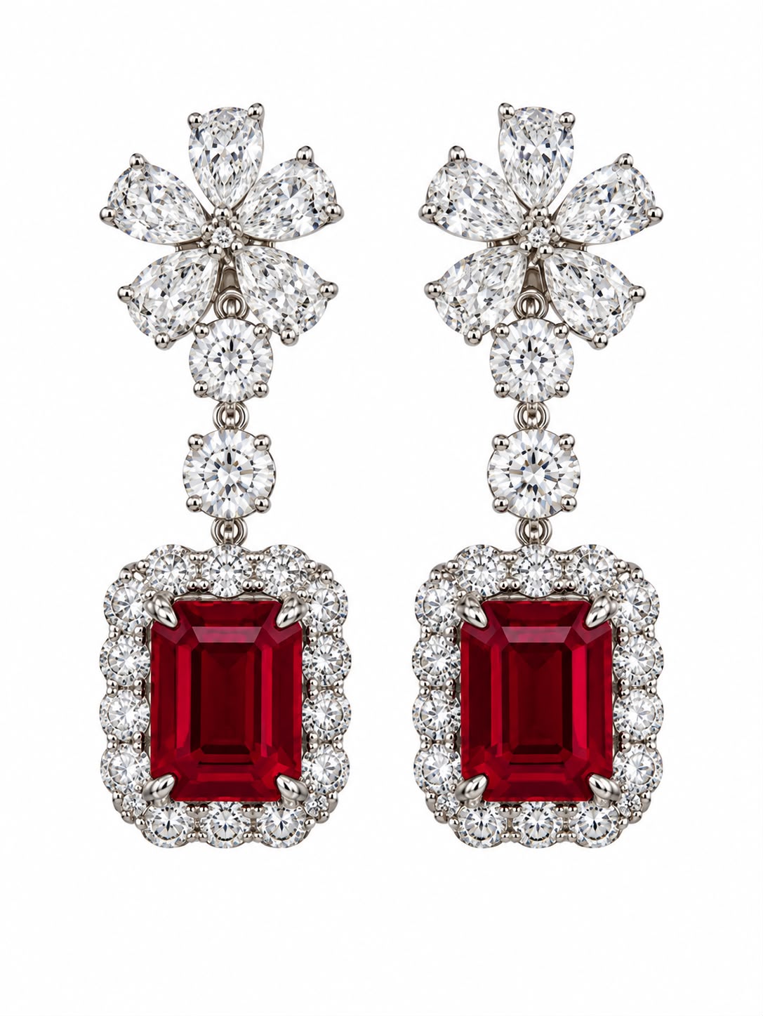 14K WG Ruby Drop Earrings
