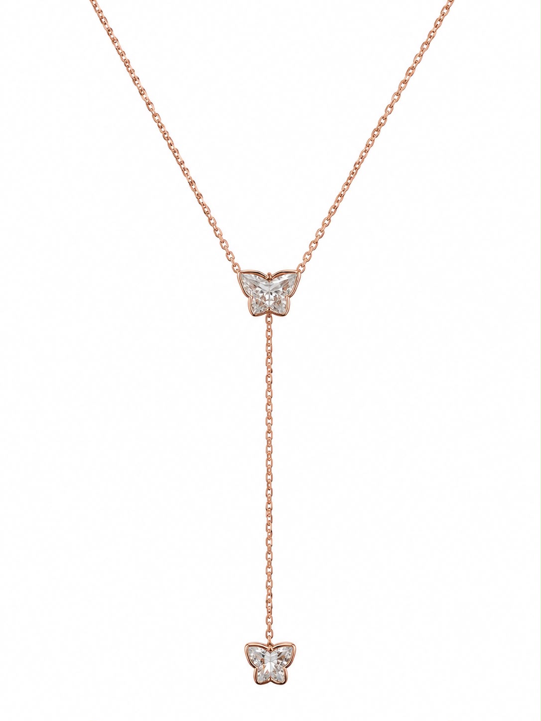 14k Rose Gold Bezel Lab Grown Diamond Drop Butterfly Necklace