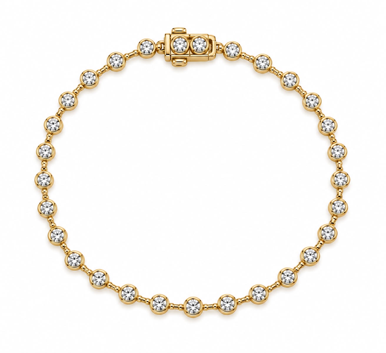 14K Yellow Gold Bezel Round Shape Lab Grown Diamond Bracelet