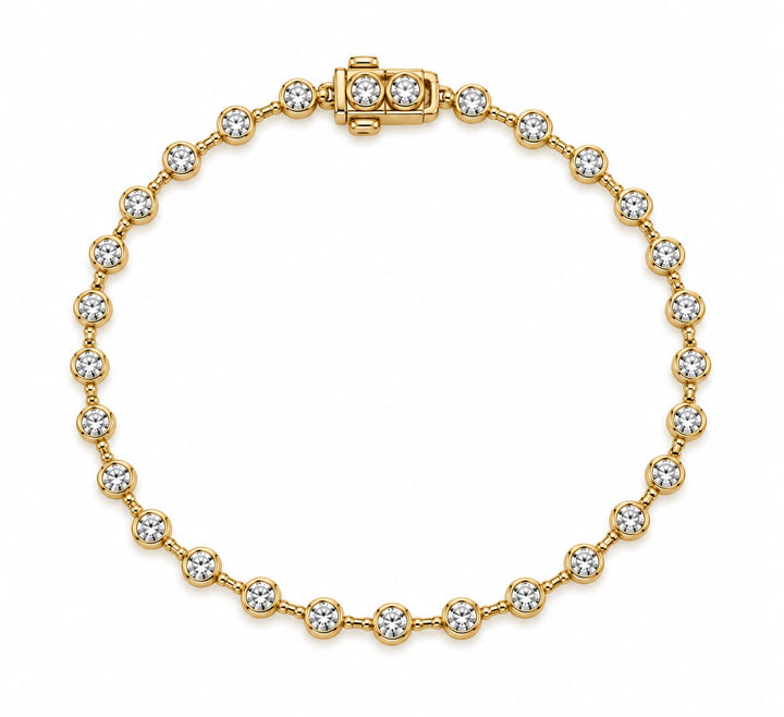 14K Yellow Gold Bezel Round Shape Lab Grown Diamond Bracelet