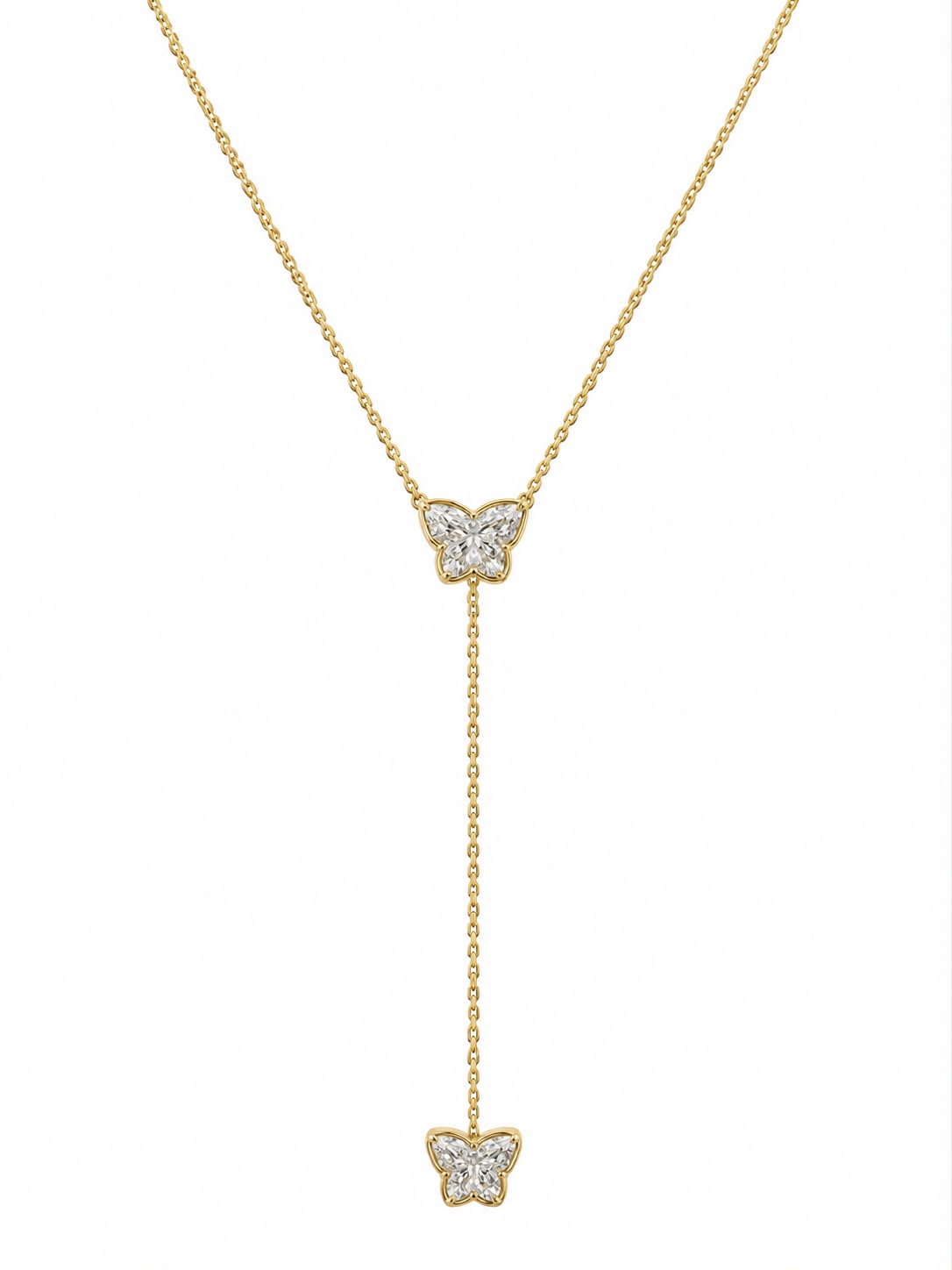 14k YG Bezel Lab Grown Diamond Drop Butterfly Necklace