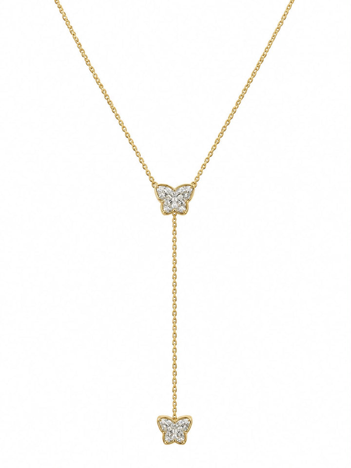 14k YG Bezel Lab Grown Diamond Drop Butterfly Necklace