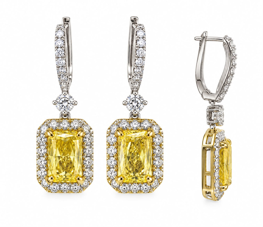 14k WG Fancy Vivid Yellow Drop Radiant Earrings