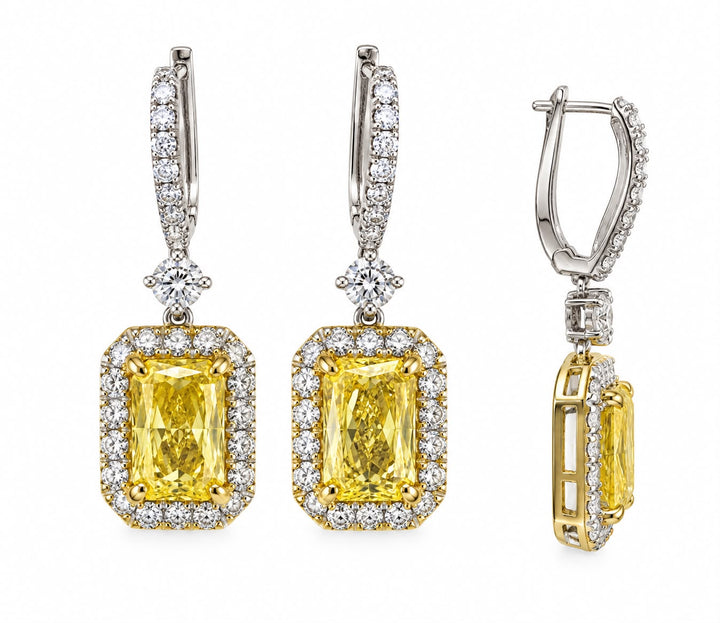 14k WG Fancy Vivid Yellow Drop Radiant Earrings