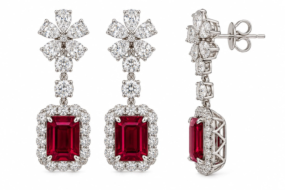 14K WG Ruby Drop Earrings