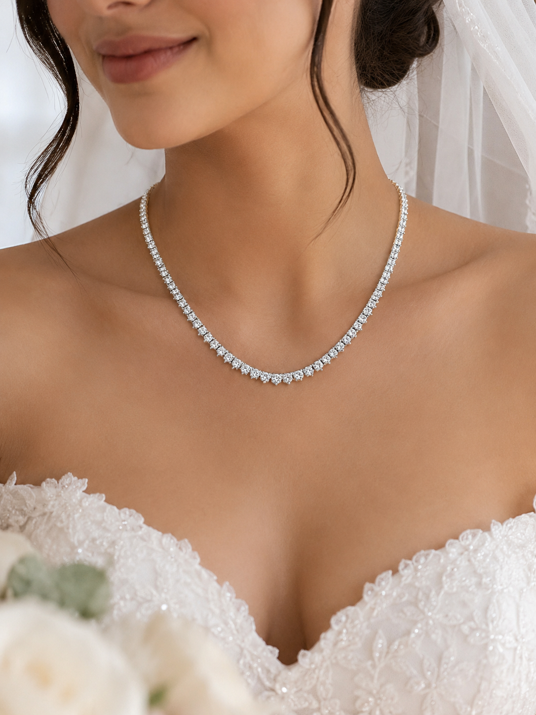 9.80ct Lab- Grown Diamond Tennis Necklace -14k White Gold (3 Prong)