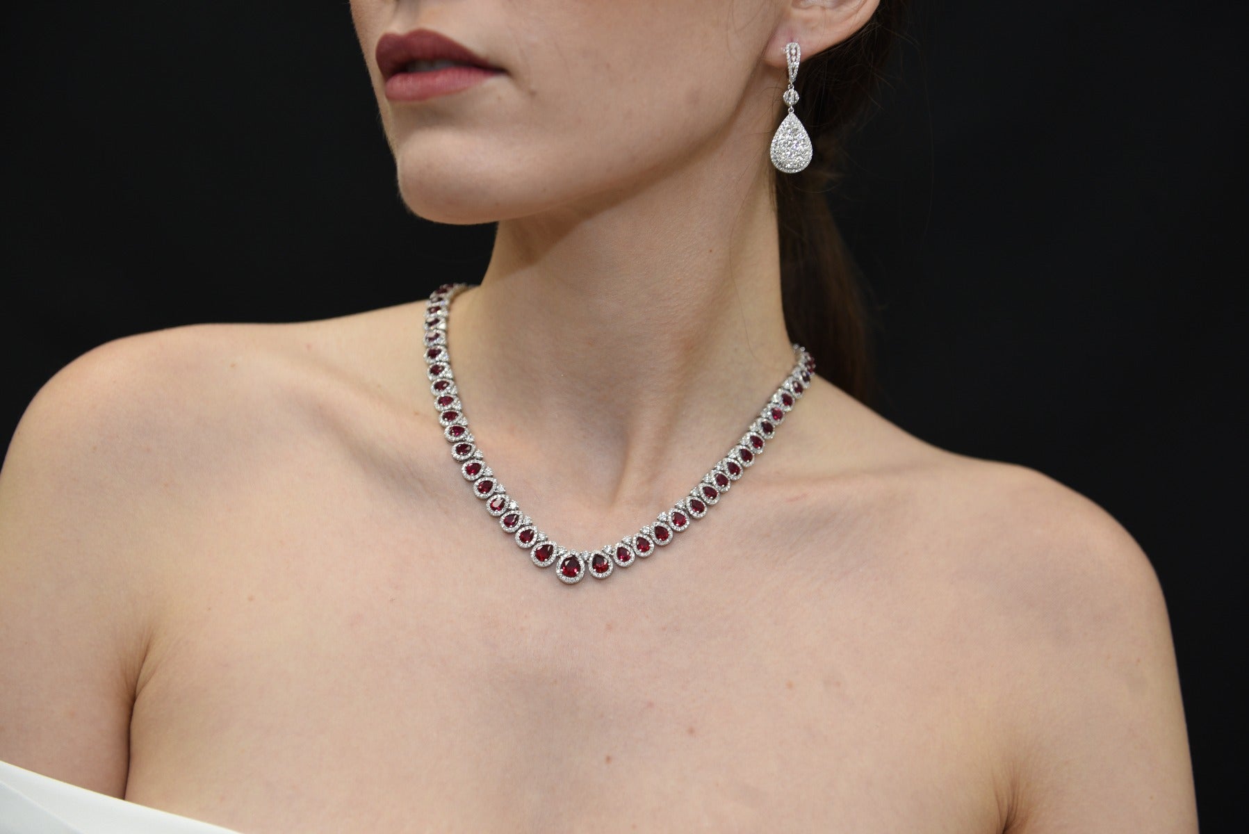 Ruby Halo Pear Shape Necklace - Elgrissy Diamonds