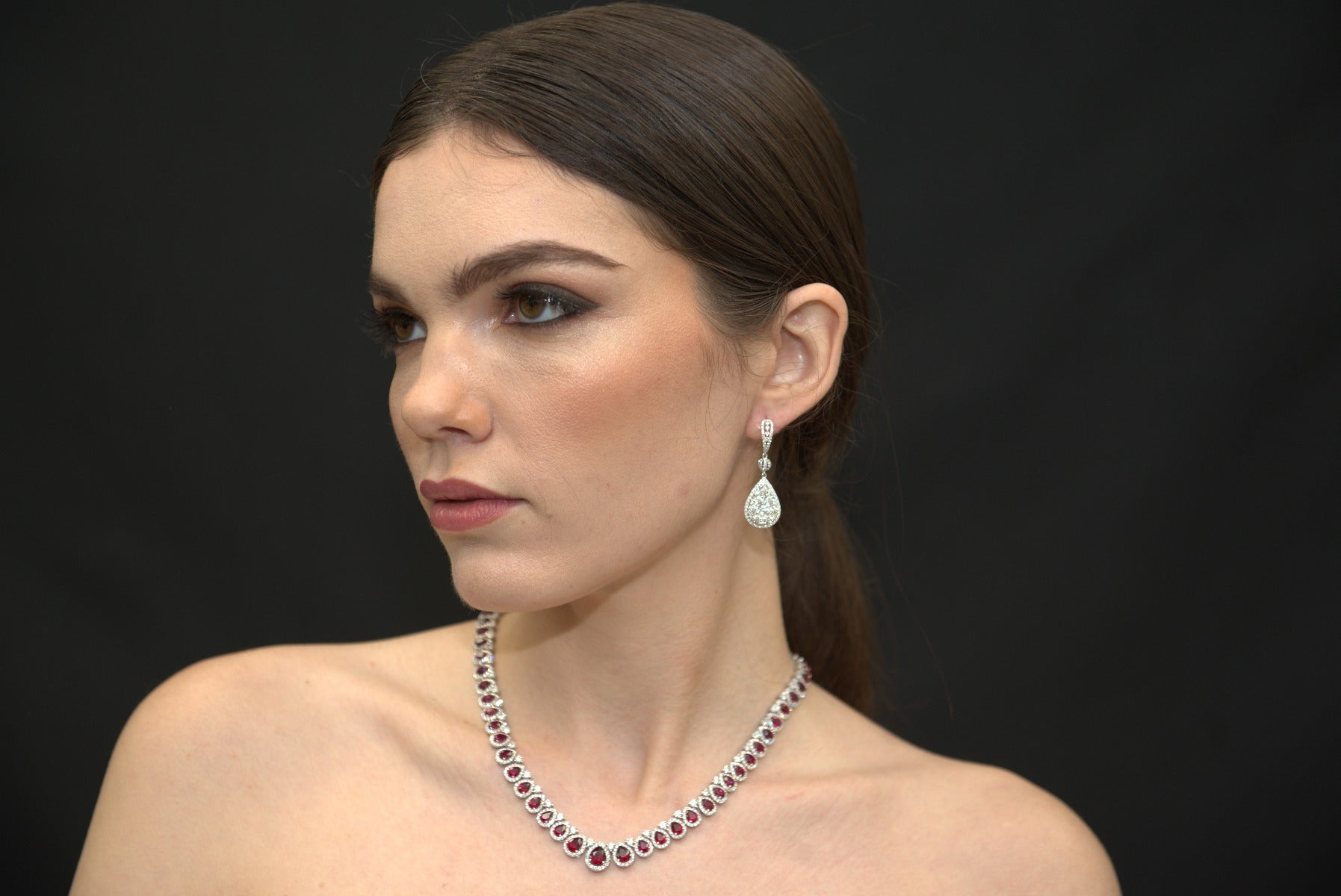 Ruby Halo Pear shape Necklace - Elgrissy Diamonds