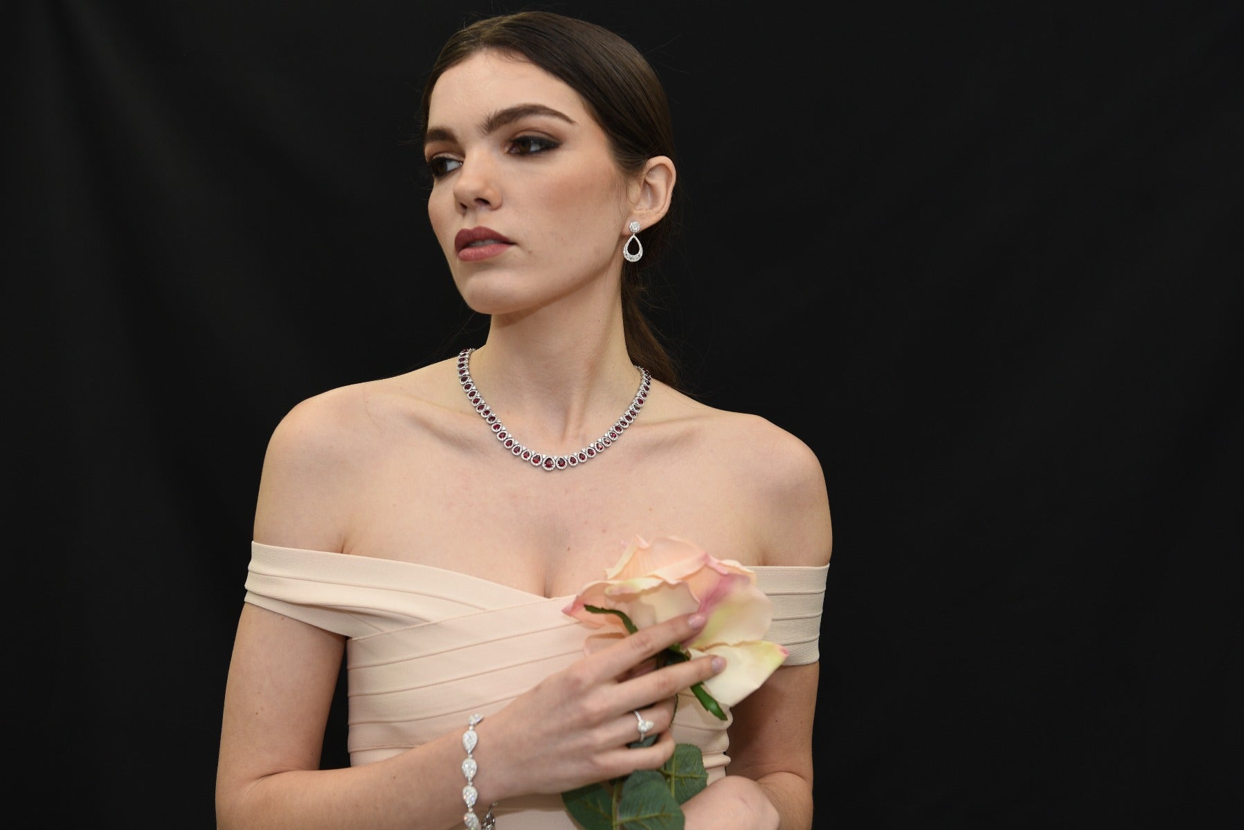 Ruby Halo Pear Shape Necklace - Elgrissy Diamonds