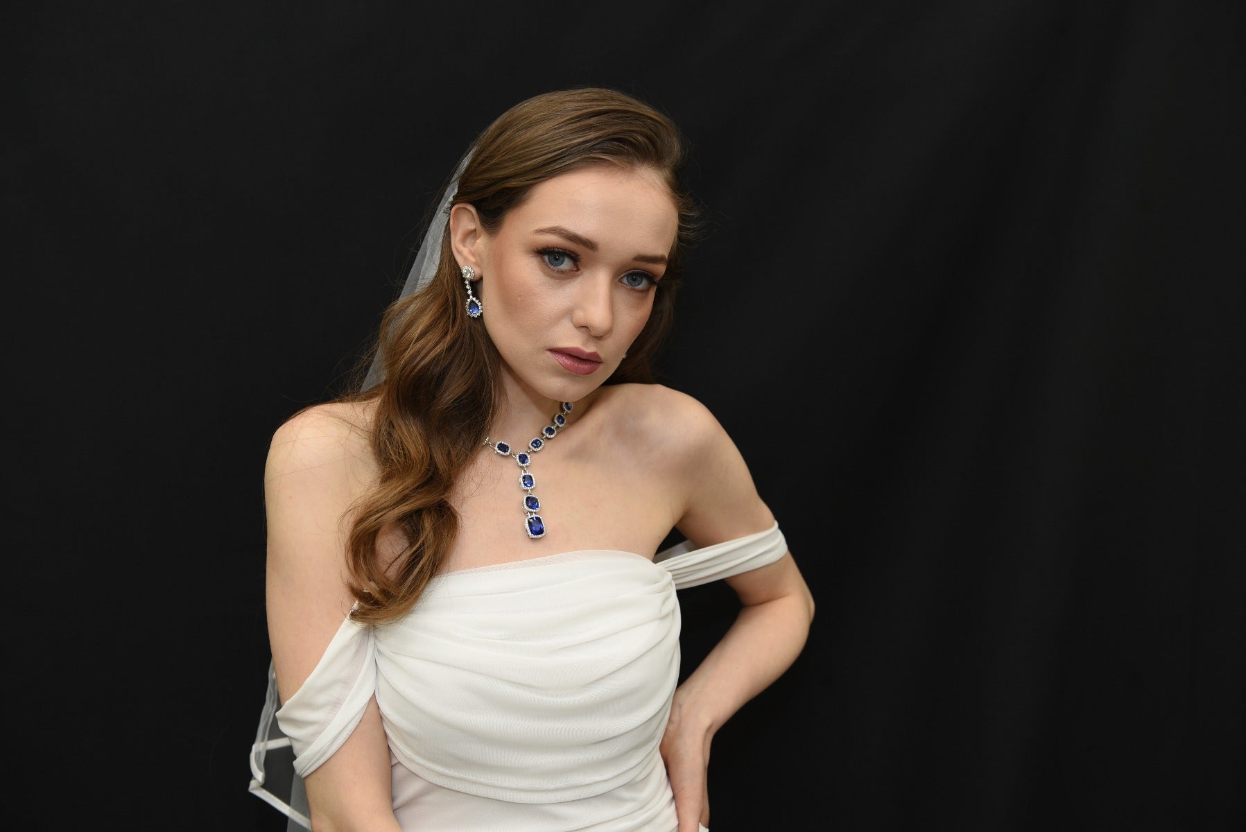 Halo Sapphire Cushion Diamonds Lariat Neckalce - Elgrissy Diamonds