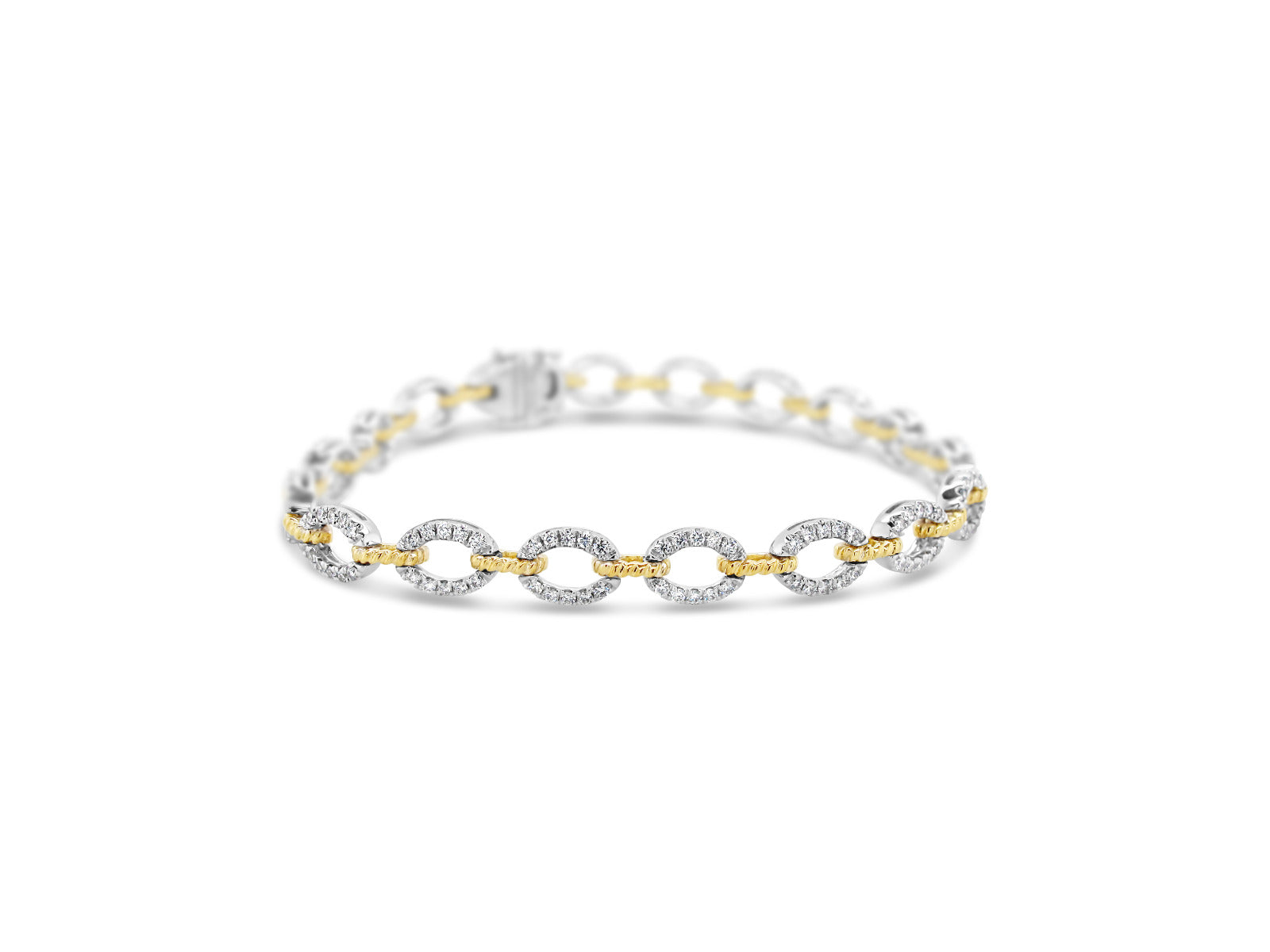 Two Tone Link Chain Diamonds Bracelet - Elgrissy Diamonds