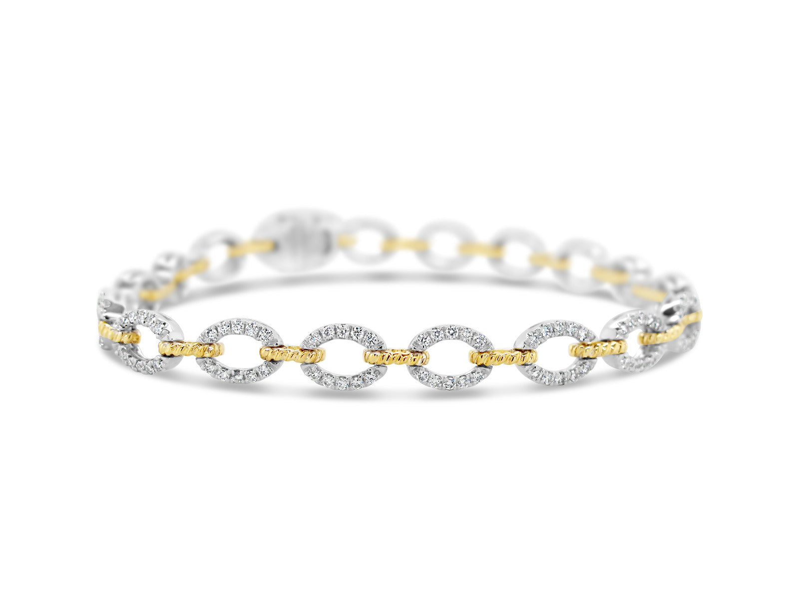 Two Tone Link Chain Diamonds Bracelet - Elgrissy Diamonds