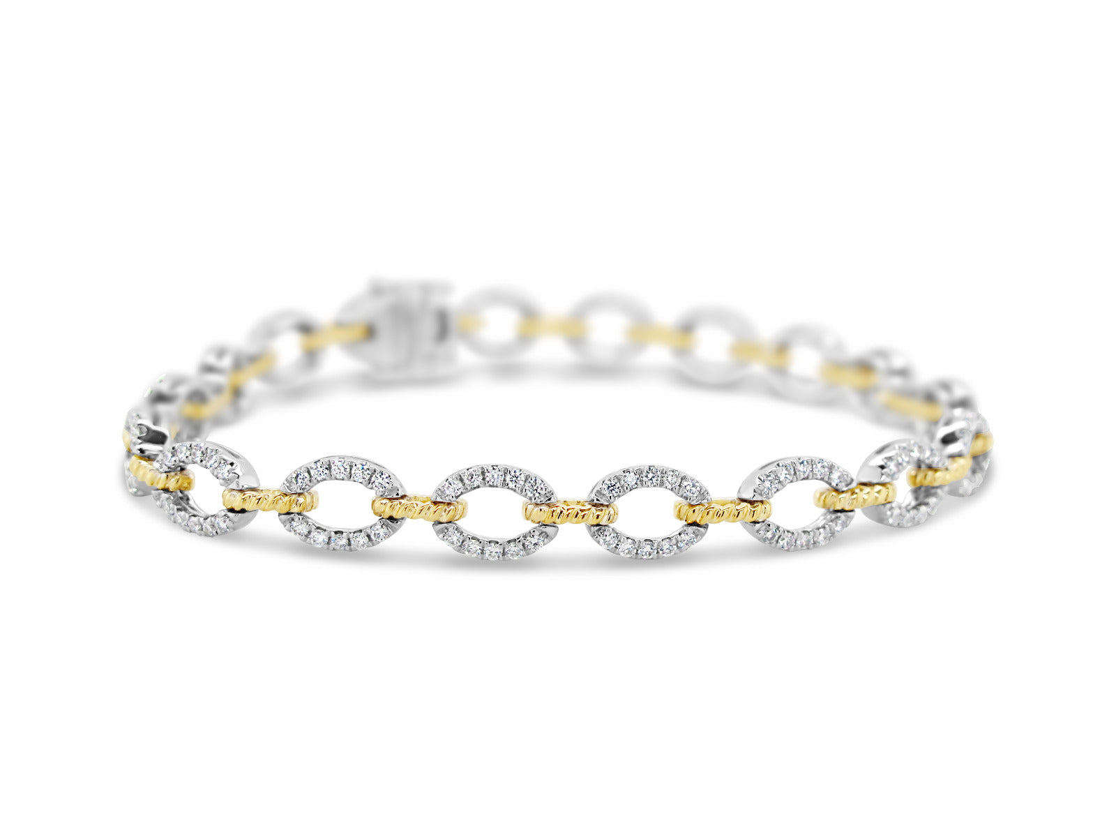 Two Tone Link Chain Diamonds Bracelet - Elgrissy Diamonds