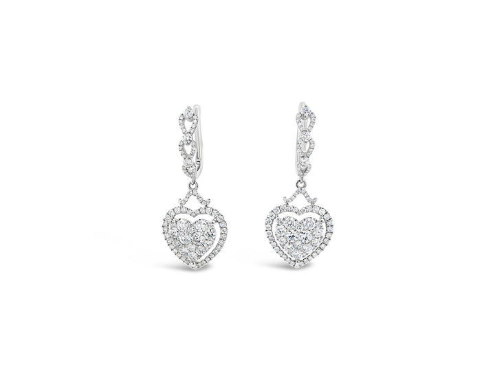 Float Heart Halo Dangling Earrings - Elgrissy Diamonds