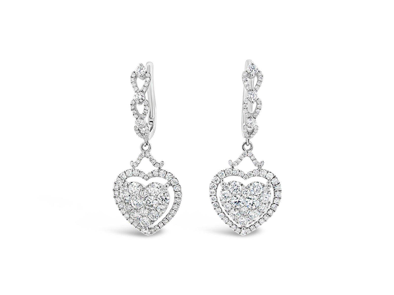 Float Heart Halo Dangling Earrings - Elgrissy Diamonds