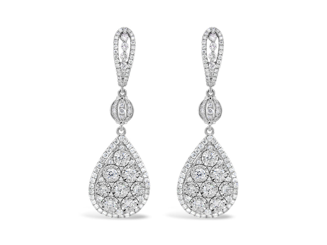 Pear Halo Illusion Dangling Earrings - Elgrissy Diamonds