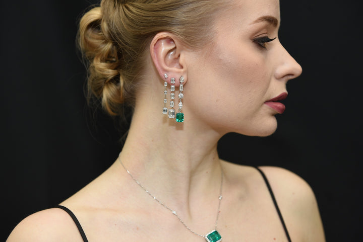 Green Emerald with Mixed Shapes Earrings - Elgrissy Diamonds