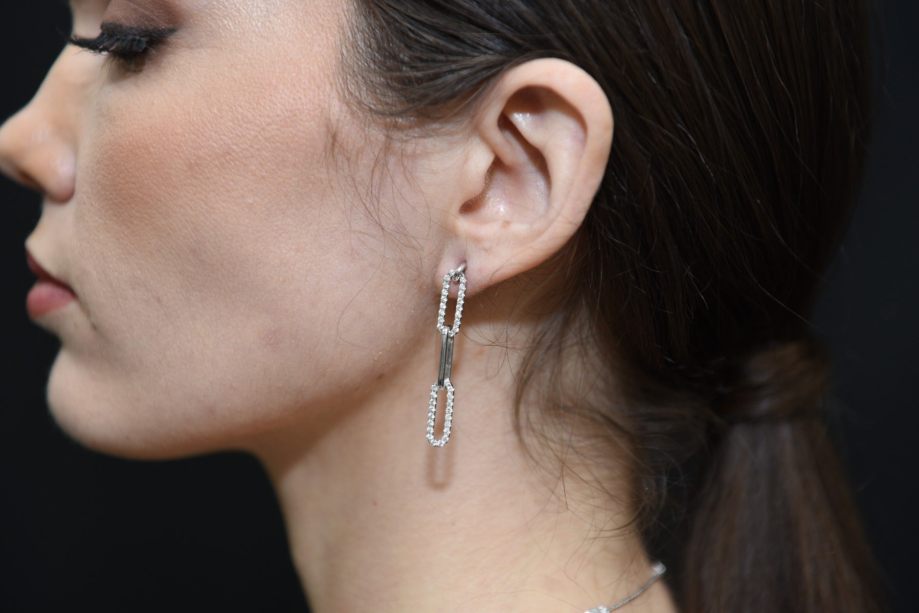 White Gold & Diamonds PaperClip Earrings - Elgrissy Diamonds