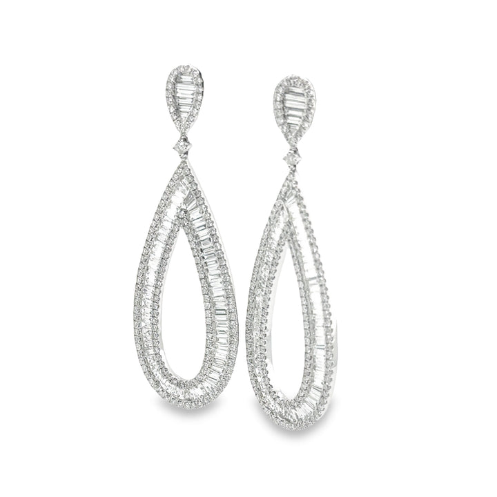 Hollow Pear Baguette Illusion Drop Earrings - Elgrissy Diamonds