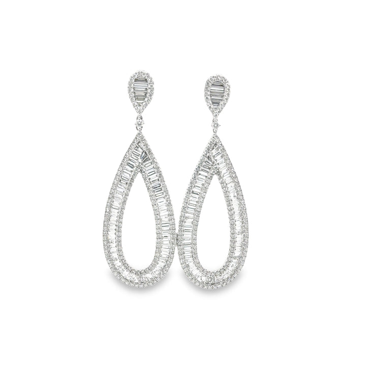 Hollow Pear Baguette Illusion Drop Earrings - Elgrissy Diamonds