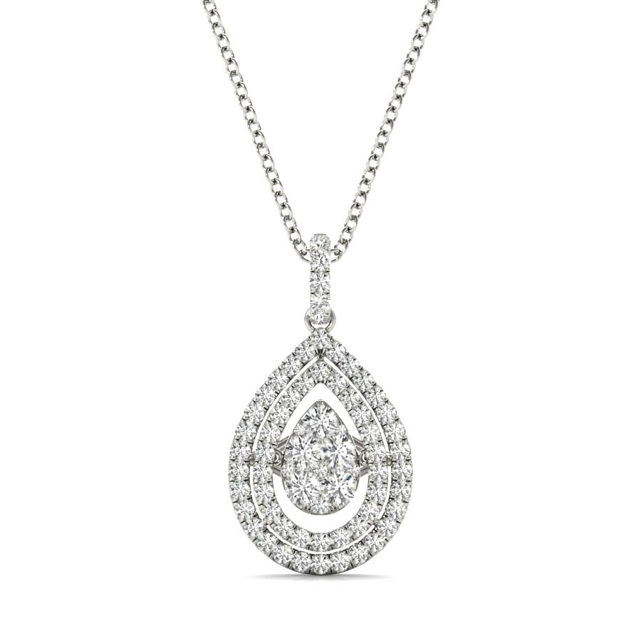 Double Halo Pear Shape Cluster Diamonds Pendant Necklace - Elgrissy Diamonds