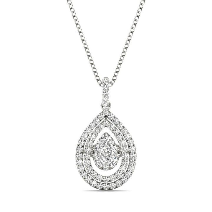 Double Halo Pear Shape Cluster Diamonds Pendant Necklace - Elgrissy Diamonds