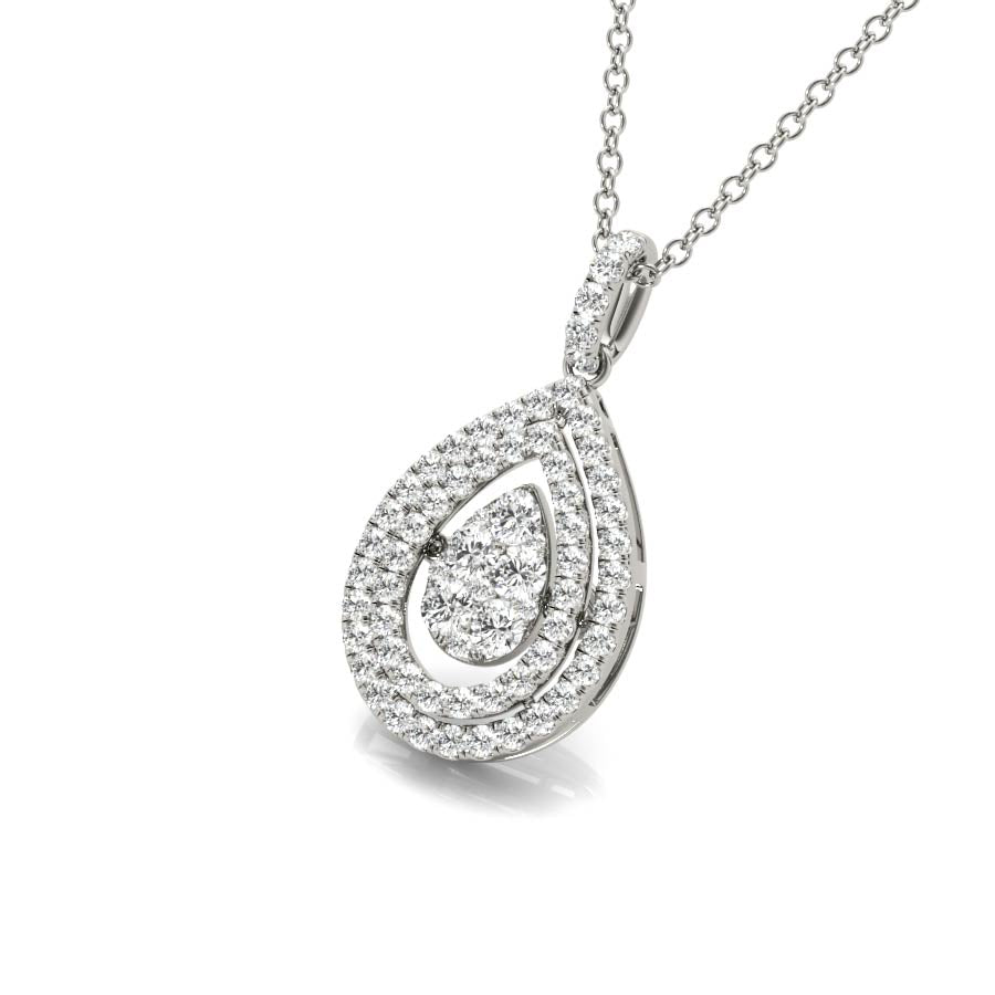 Double Halo Pear Shape Cluster Diamonds Pendant Necklace - Elgrissy Diamonds