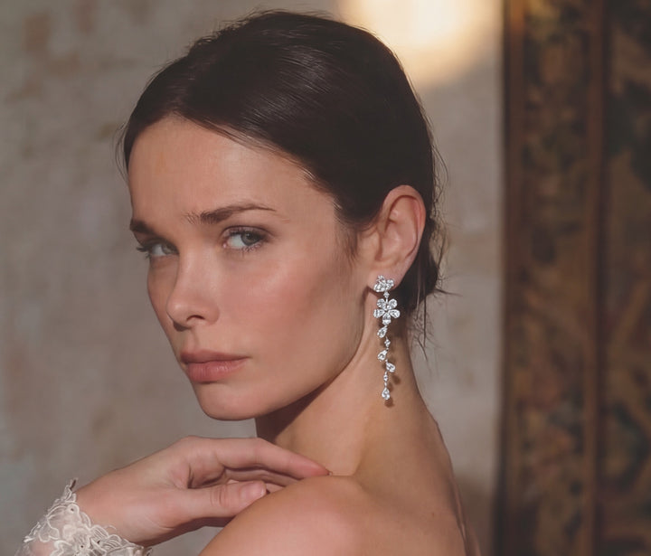 Delicate Flower Drop Diamond Earrings