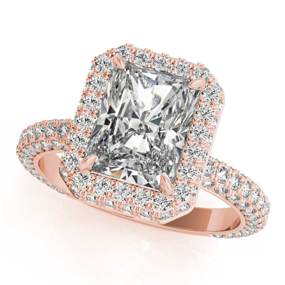 Radiant Three Rows Pavé Halo Engagement Ring - Elgrissy Diamonds