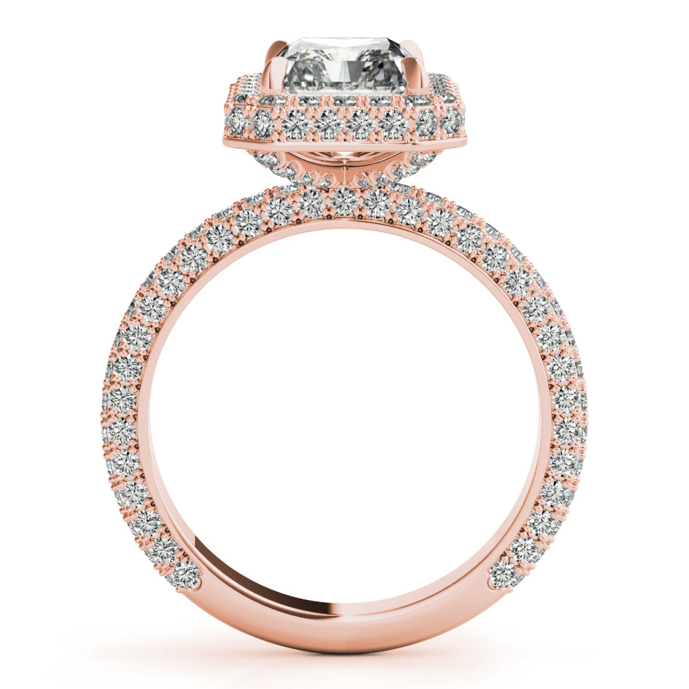 Radiant Three Rows Pavé Halo Engagement Ring - Elgrissy Diamonds