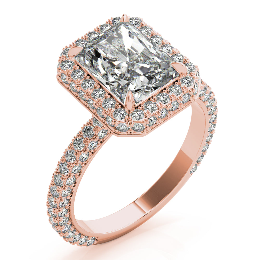 Radiant Three Rows Pavé Halo Engagement Ring - Elgrissy Diamonds