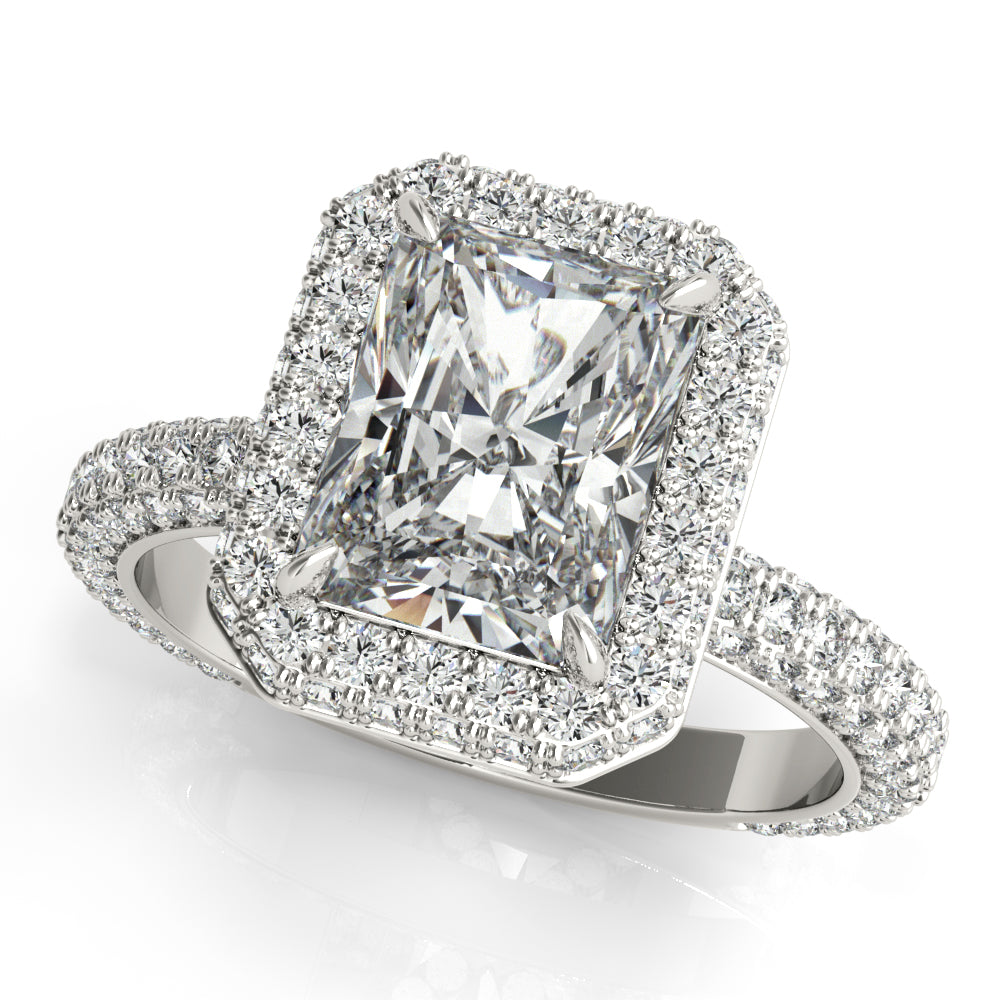 Radiant Three Rows Pavé Halo Engagement Ring - Elgrissy Diamonds