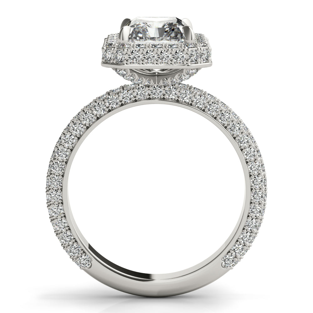 Radiant Three Rows Pavé Halo Engagement Ring - Elgrissy Diamonds