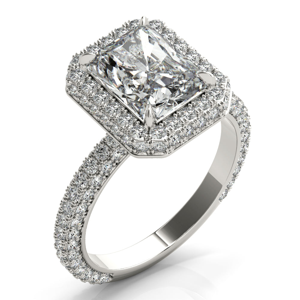 Radiant Three Rows Pavé Halo Engagement Ring - Elgrissy Diamonds