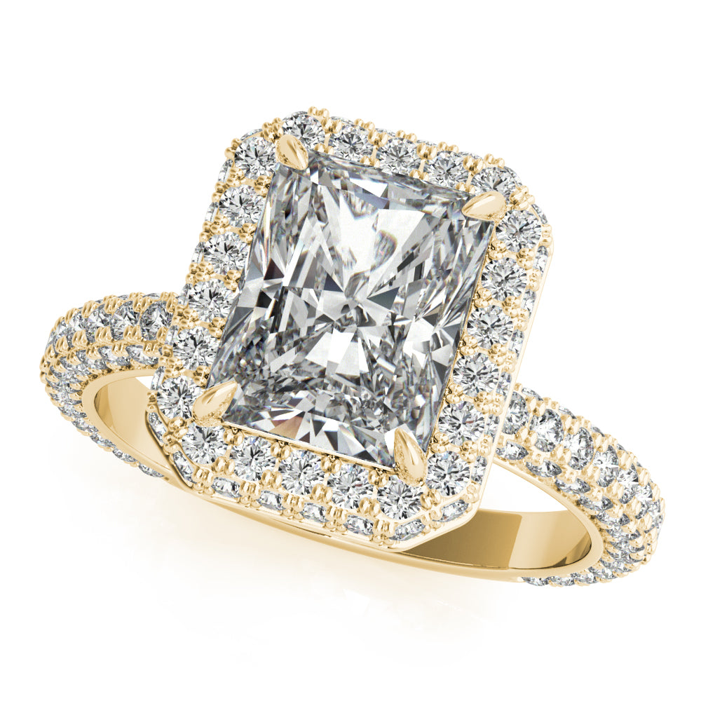 Radiant Three Rows Pavé Halo Engagement Ring - Elgrissy Diamonds