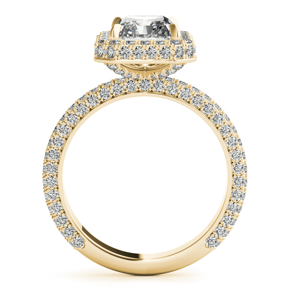 Radiant Three Rows Pavé Halo Engagement Ring - Elgrissy Diamonds