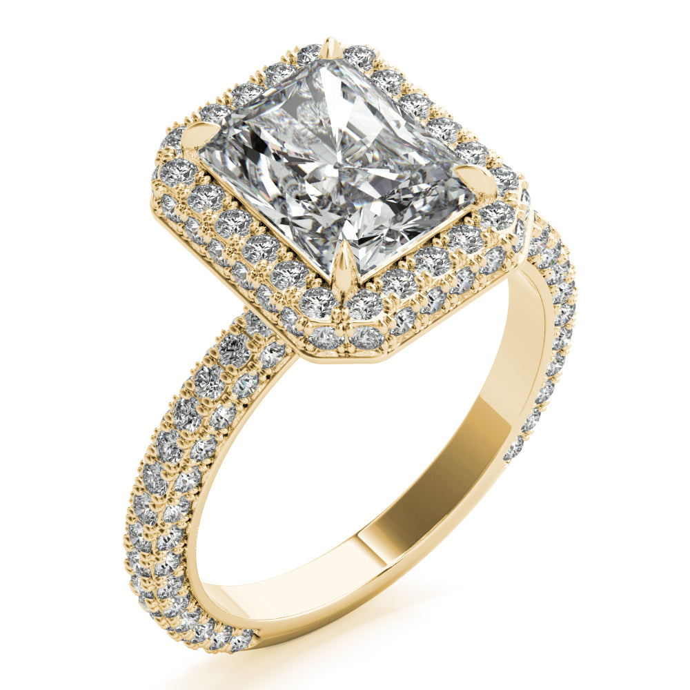 Radiant Three Rows Pavé Halo Engagement Ring - Elgrissy Diamonds