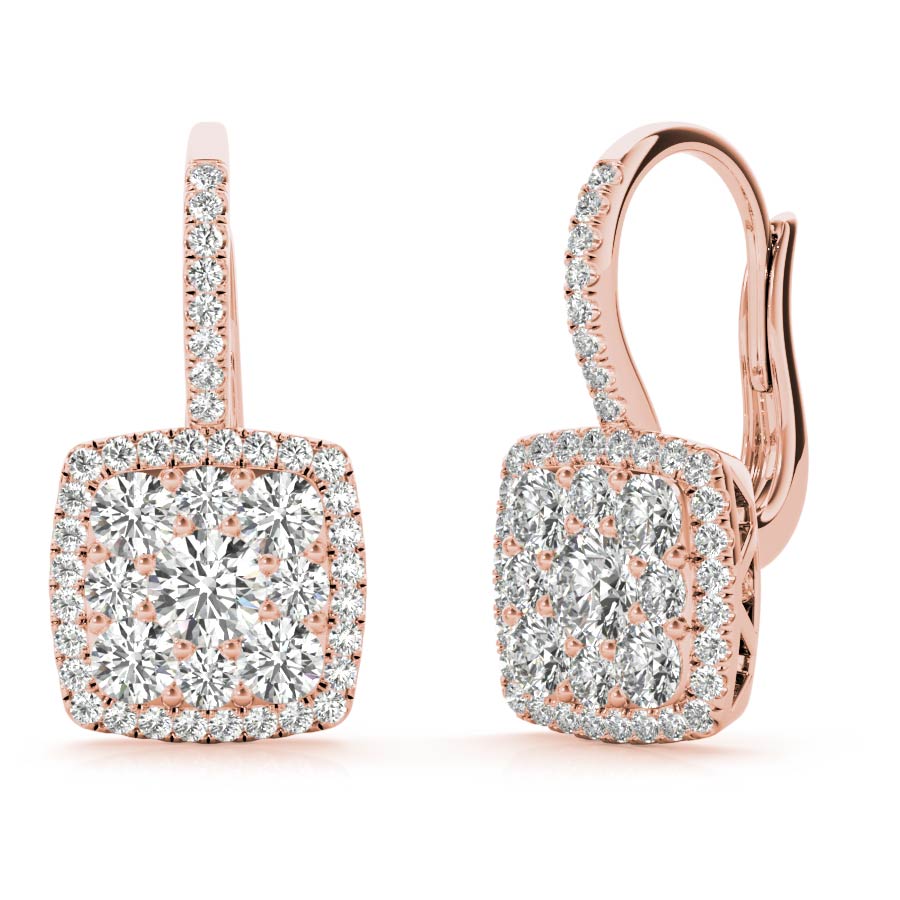 Square Halo Illusion Diamonds Earrings - Elgrissy Diamonds